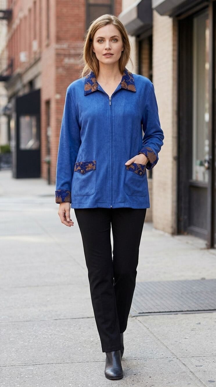 Susan Graver Blue Full Zip Stretch Jacket Women Plus Size 3X